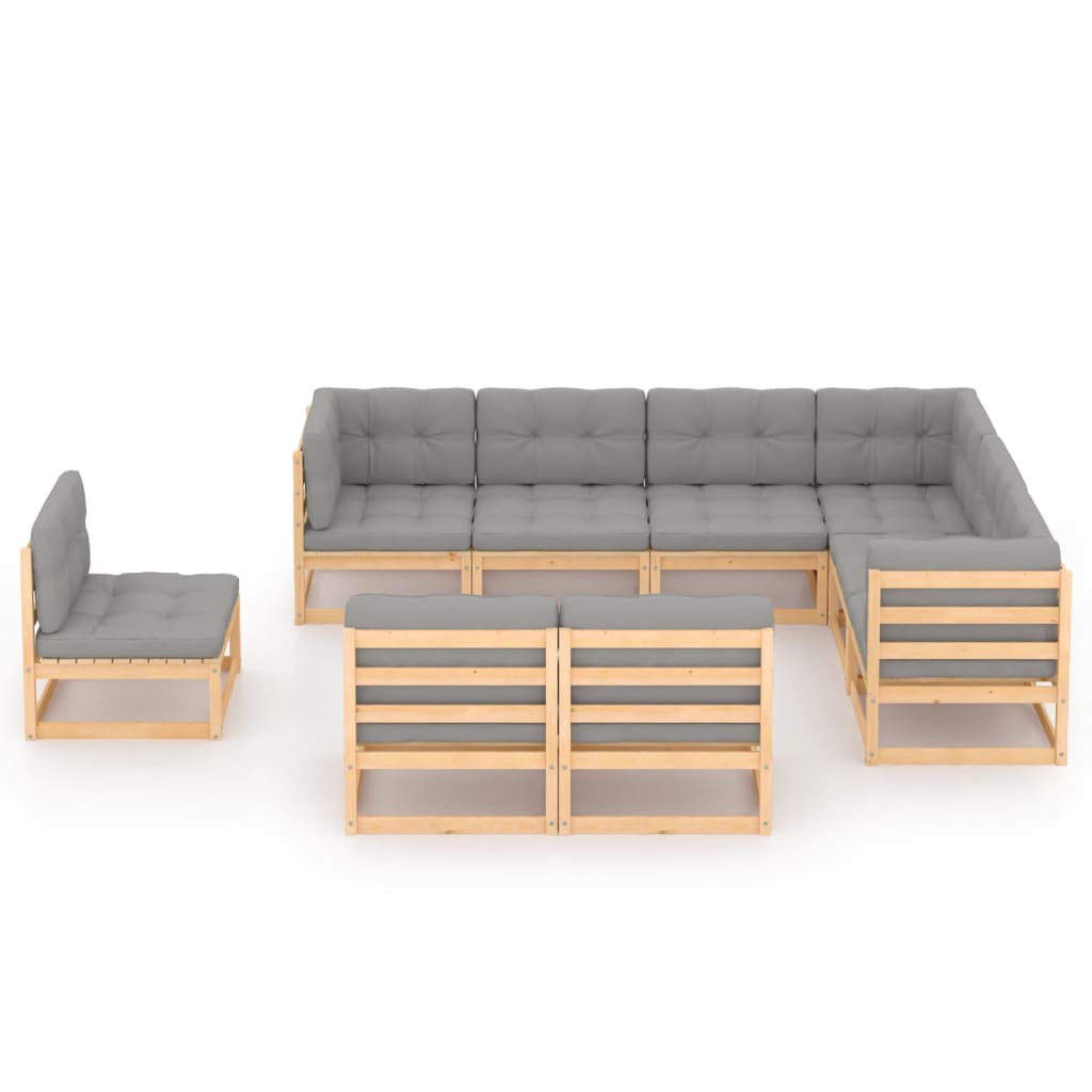 9-tlg. Garten-Lounge-Set mit Kissen Kiefer Massivholz